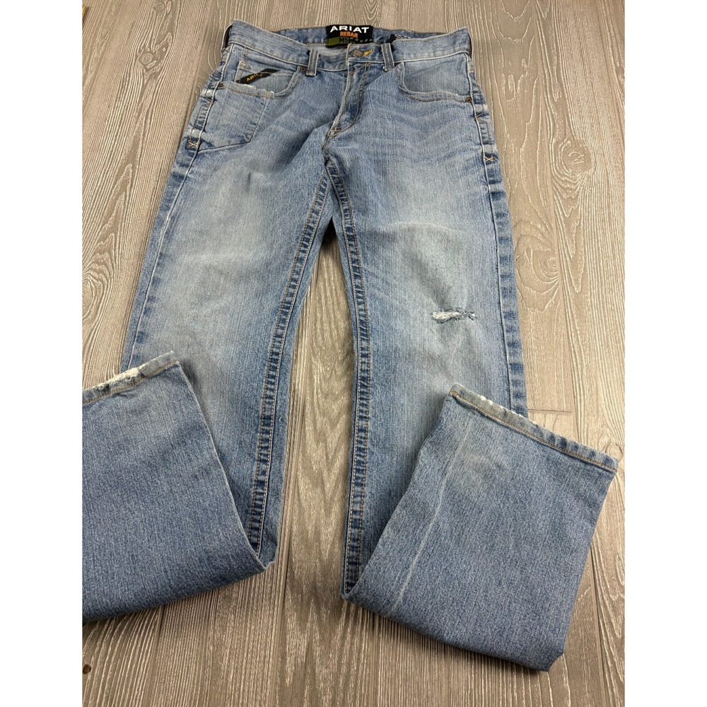 Ariat Rebar M5 Slim Straight Jeans Mens 32x38 Blue Denim Work Pants